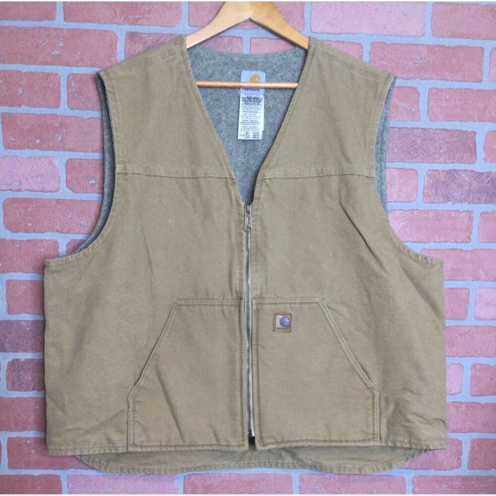 Carhartt Mens Vest 2XL Duck Canvas Sherpa Lined Full Zip Pockets V26 CML
